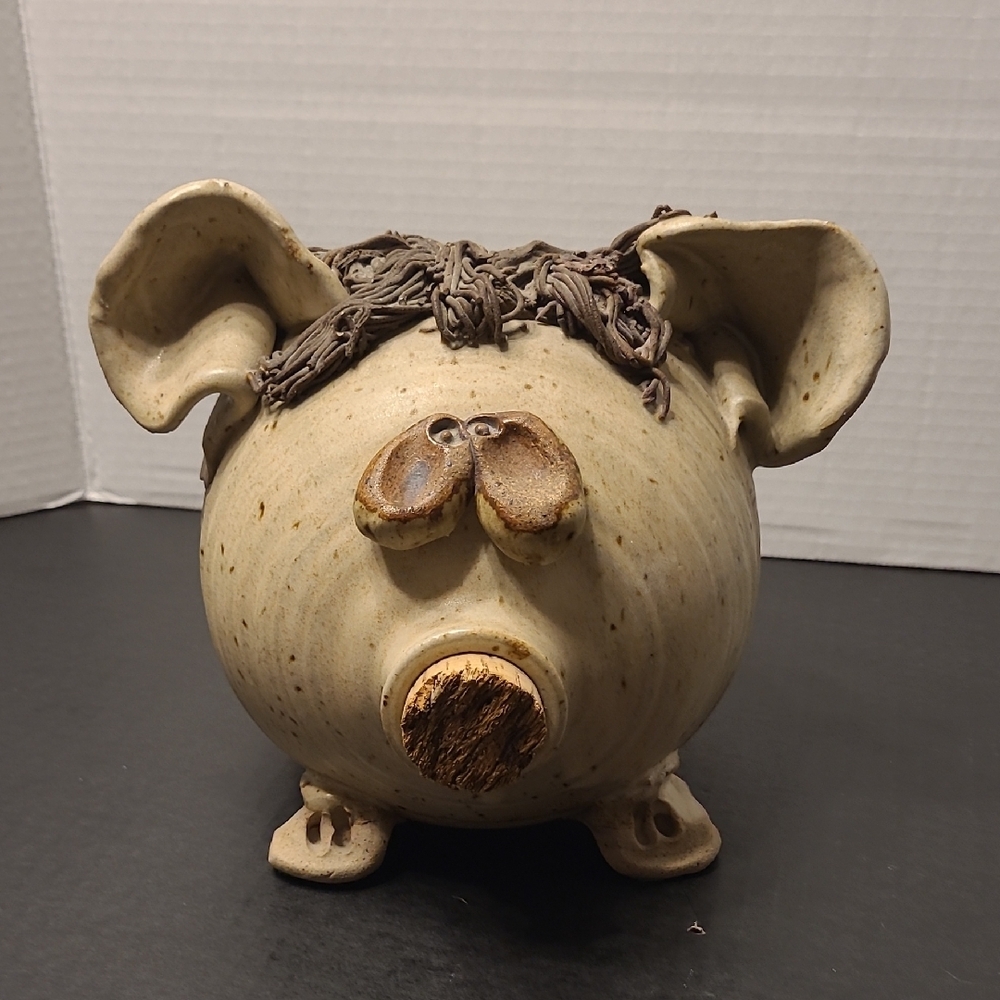 Signed Handcrafted Ceramic 🐷 Pig Sculpture/Piggie Bank - ART POTTERY